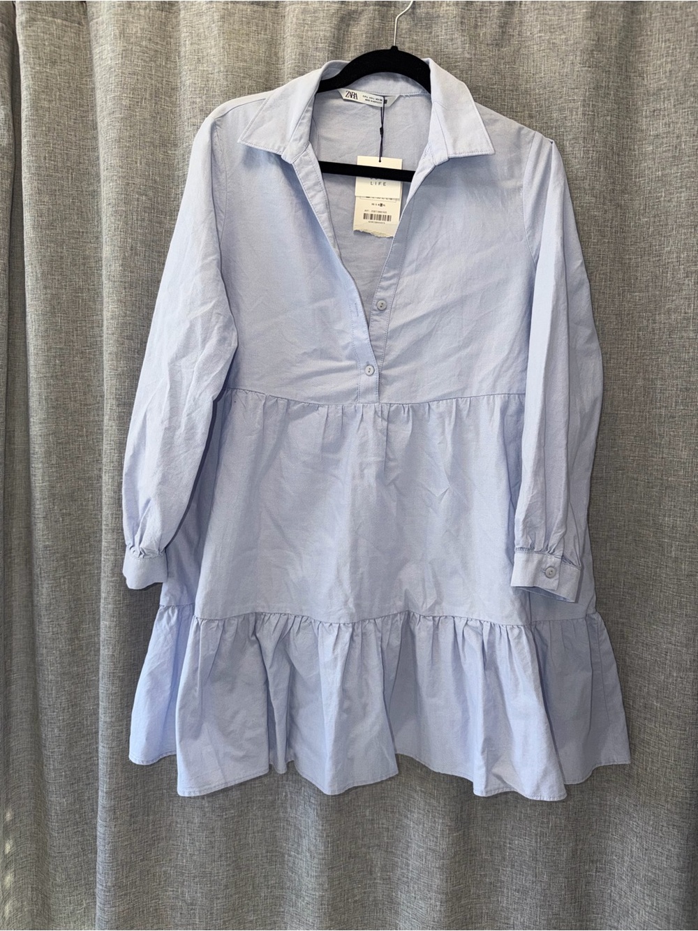 Zara Women's Pale Blue Tiered Shirt Dress Large NWT